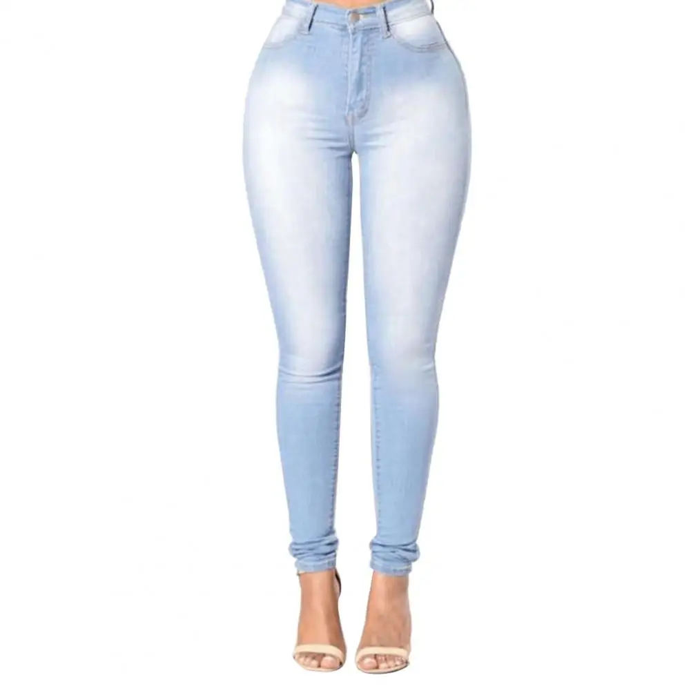 Vintage Women Jeans Slim Fit High Waist Denim Pencil Pants Bootcut Winter Pull-on Skinny Jeans Blue