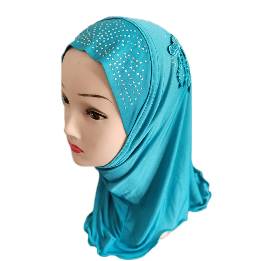 Muslim Kids Girls Hijab Islamic Headscarf Rhinestoen Tassel Scarf One Piece Amira Children Middle East Full Cover Head Wrap 2-6Y