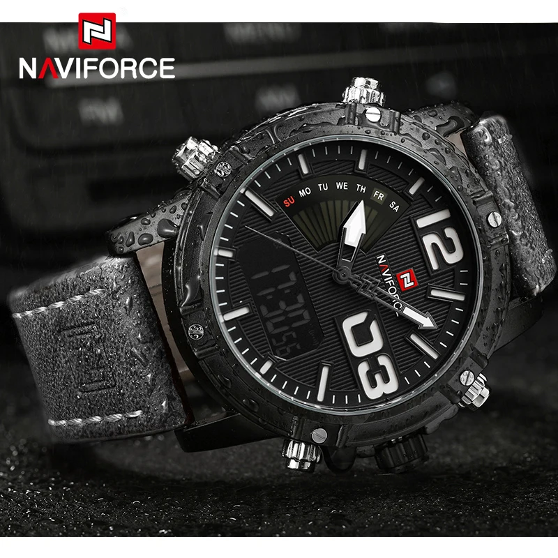 

NAVIFORCE Luxury Brand Watches Men Sport Waterproof Led Dial Quartz Clock Leather Military Wristwatches Male Relogio Masculino