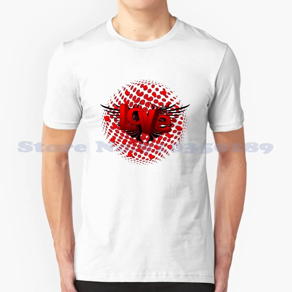 Love 100% Cotton T-Shirt Red Hearts Wings