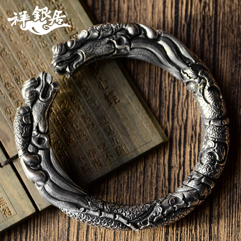 ★silver in the original design fine silver bracelet S999 man domineering bracelet all carved dragon with yunnan hand