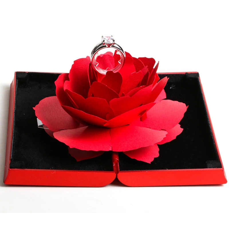 New Arrival foldable black box red ring rose jewelry box for Valentine's Day gift