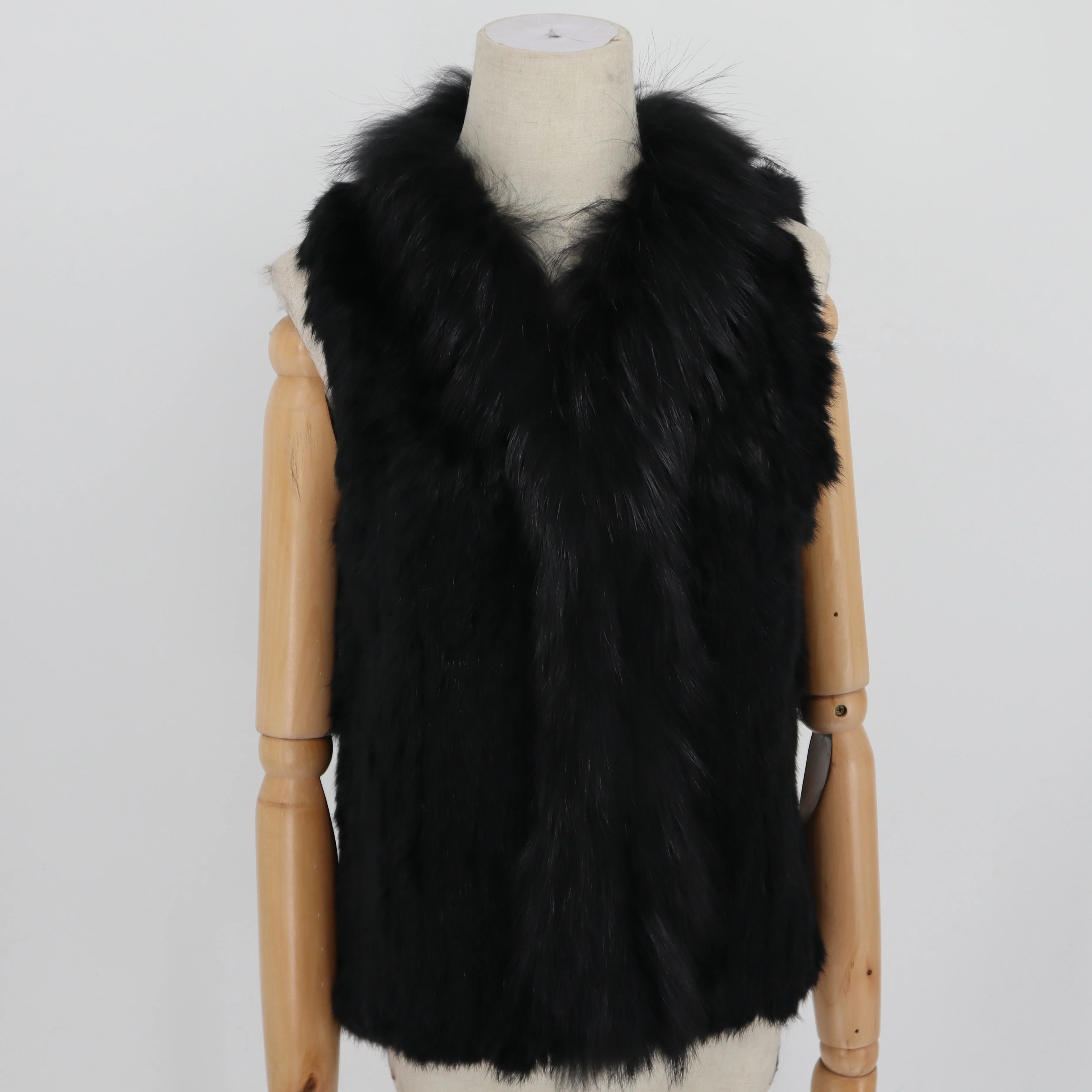 2021 Fashion Real Rabbit Fashion Fur Vest High-end Women Knitted Sleeveless Fur Vests With Natural Raccoon Fur Jacket Women Coat