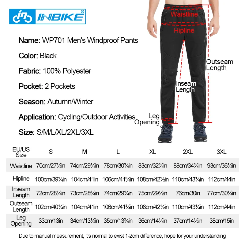 INBIKE Winter Thermal Cycling Trousers Men Fleece Pants for Running Waterproof Outdoor Sports MTB Bike Bicycle Trousers WP701