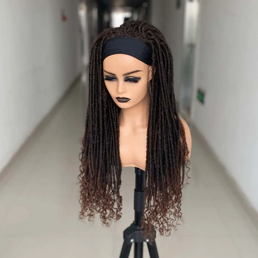 26 zoll Dreadlock Synthetische Stirnband faux loks Perücken Mit Schal Ombre Braun Flechten Häkeln Twist Haar Perücken Für Schwarze Frauen