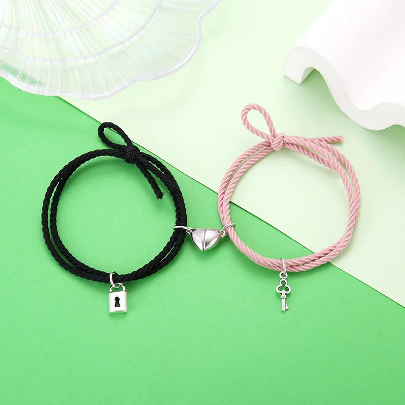 2pcs Magnetic Heart Attraction Couple Bracelets for Lover Bracelets Distance Relationship Braid Rope Bracelet Magnet Matching