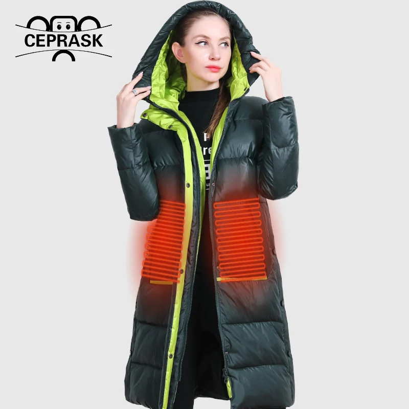 CEStore-Veste d'hiver électrique pour femmes, ASK, 8 positions, USB, infrarouge, intelligent, thermique, manteau chauffant, optique, OupillParkas, métropolitain, nouveau, 2023