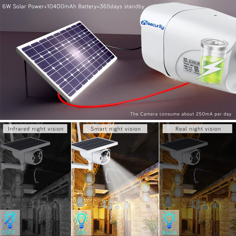 1080P 6W Solar Panel 4G Security Camera 3W Solar Camera Wifi Outdoor PIR Detect Color Night Surveillanca Camera with Battery