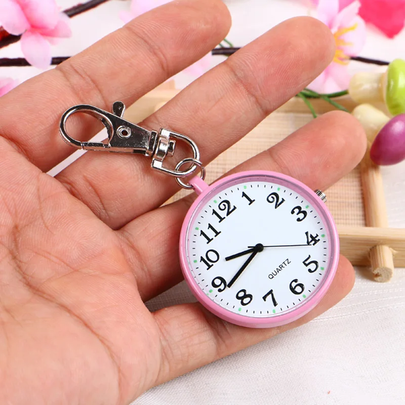 Quartz Pocket Watch Keychain Clocks Round Dial Portable Simple Pendant for Women Men H9