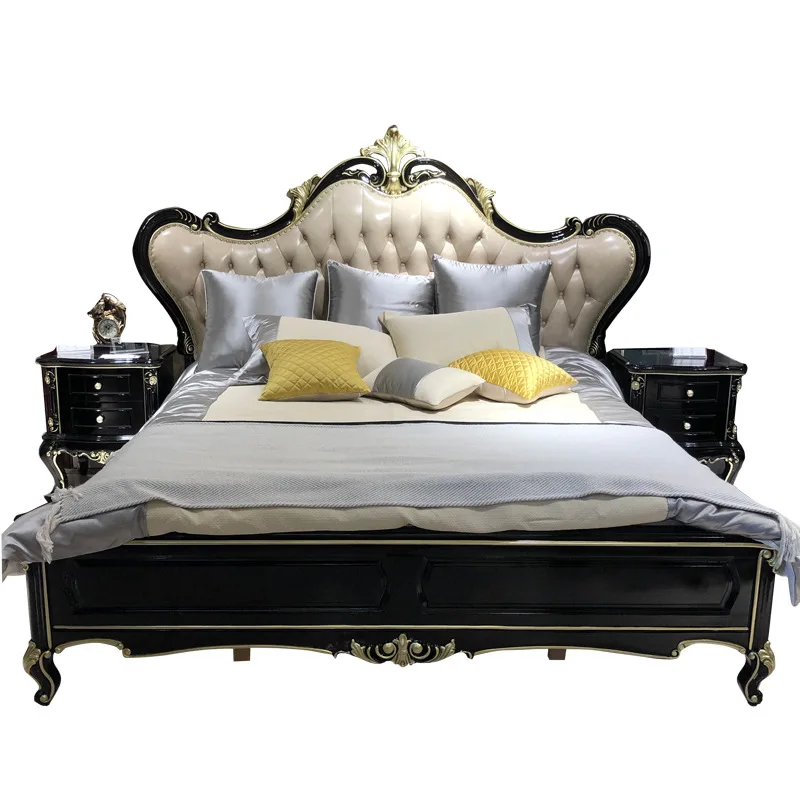 European solid wood bed ebony light luxury high-box storage bed master bed wedding bed