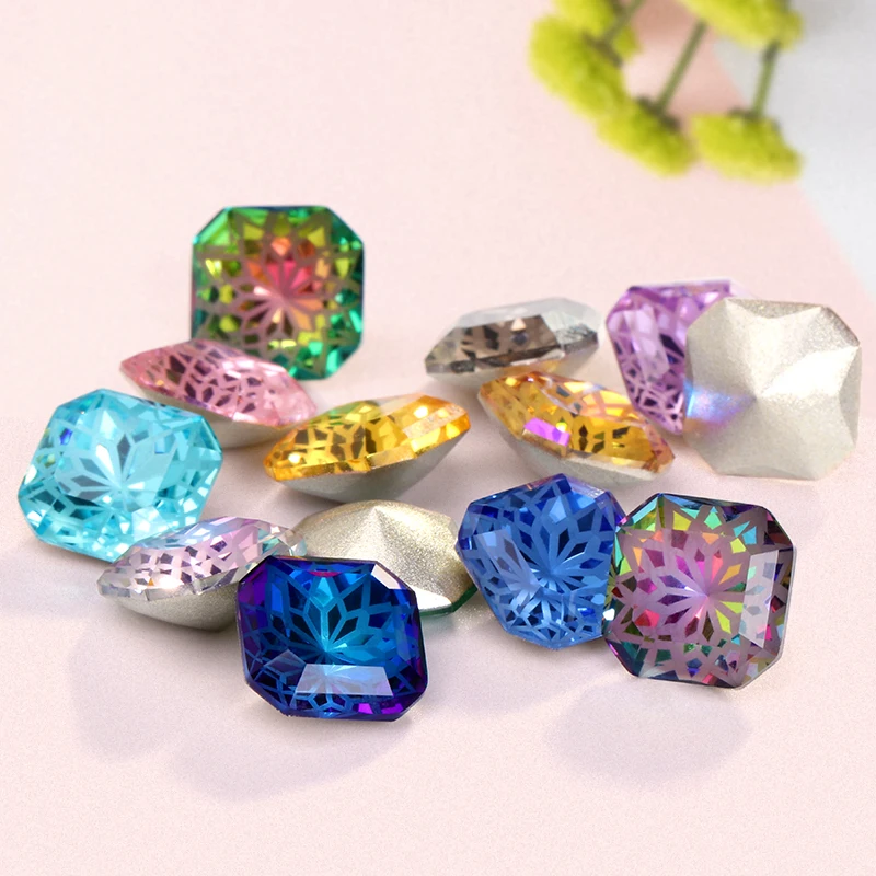 Astrobox Lotus Fat Square Rhinestone Crystal Stone DIY Clothing & Accessories Glass Stones  Jewelry Making Loose Beads Stone