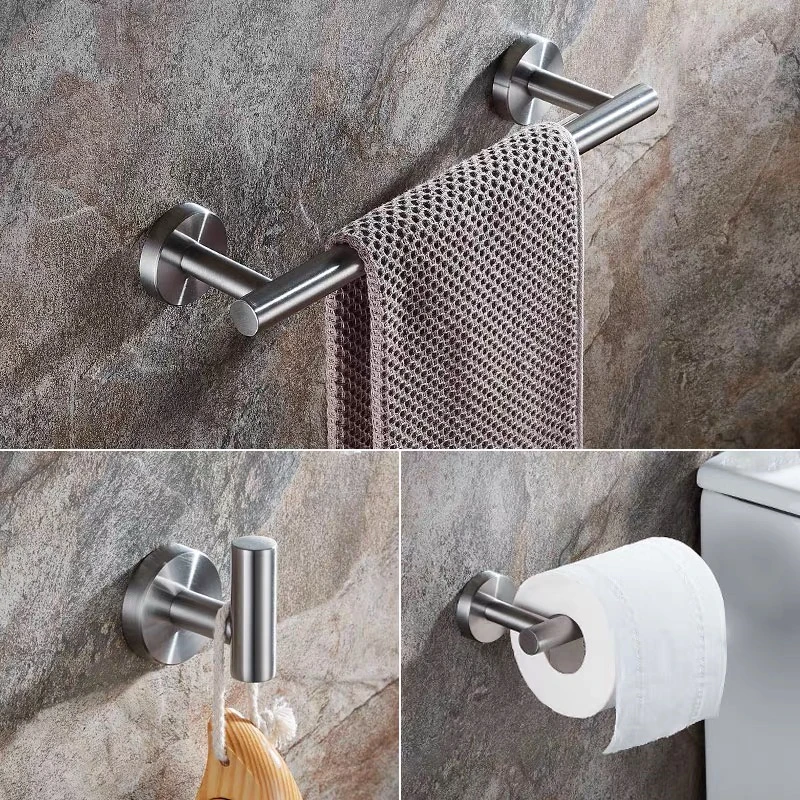 Bathroom Three-piece Suite Brushed Stainless Steel Kitchen Accessory Kit Toilet Paper Holder Towel Bars Single Hook Tissue Rack