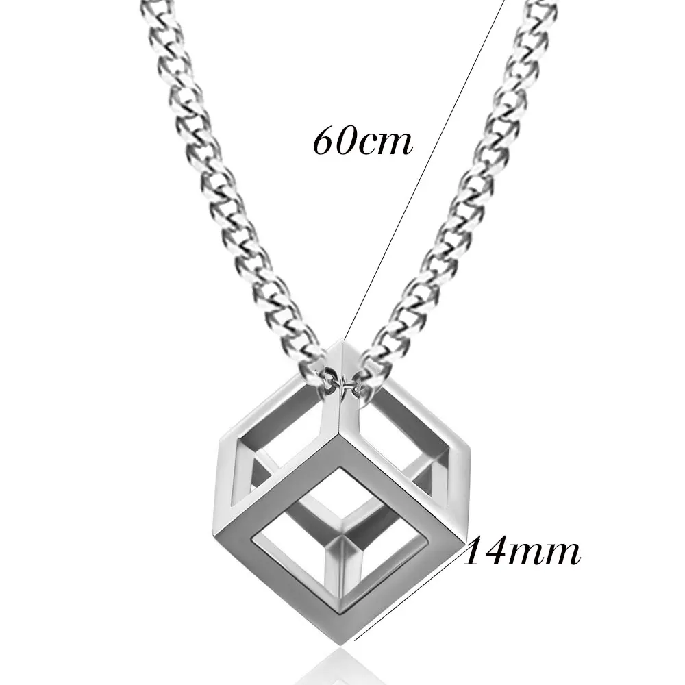 Punk Hollow Cube Pendient Necklaces for Men Women Unisex Stainless Steel Square Charm Jewelry Necklace Geometric Collier Fashion