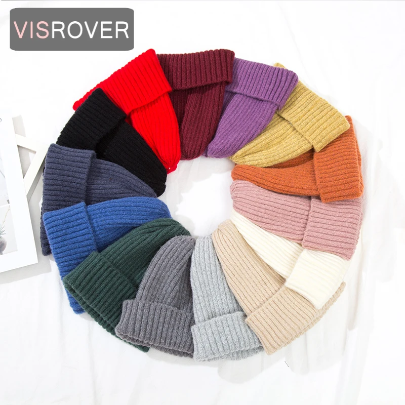 VISROVER 14 Colorsways Woman/Man/Kid Winter Hat Acrylic Beanie Unisex Crochet Knit Cap Skullies Beanies Warm Caps Kid Bonnet