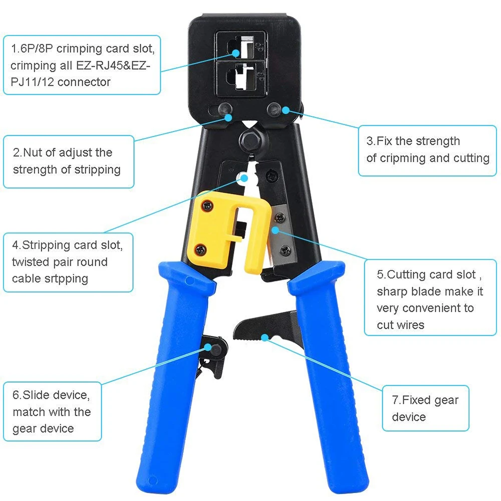 Alicates de prensado RJ45, herramientas manuales con Pelacables LAN, prensador de corte de alambre para Cat6, Cat5, Cat5e, reparación de red, envío