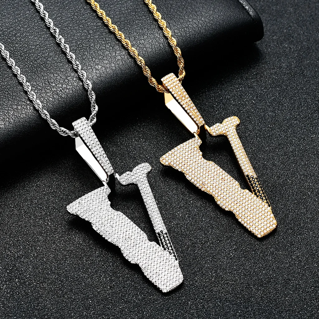 

V Big Letter Iced Out Bling Bling Pendant Necklace Mirco Pave Prong Setting Men Women Female Male Fashion Hip Hop Jewelry BP122