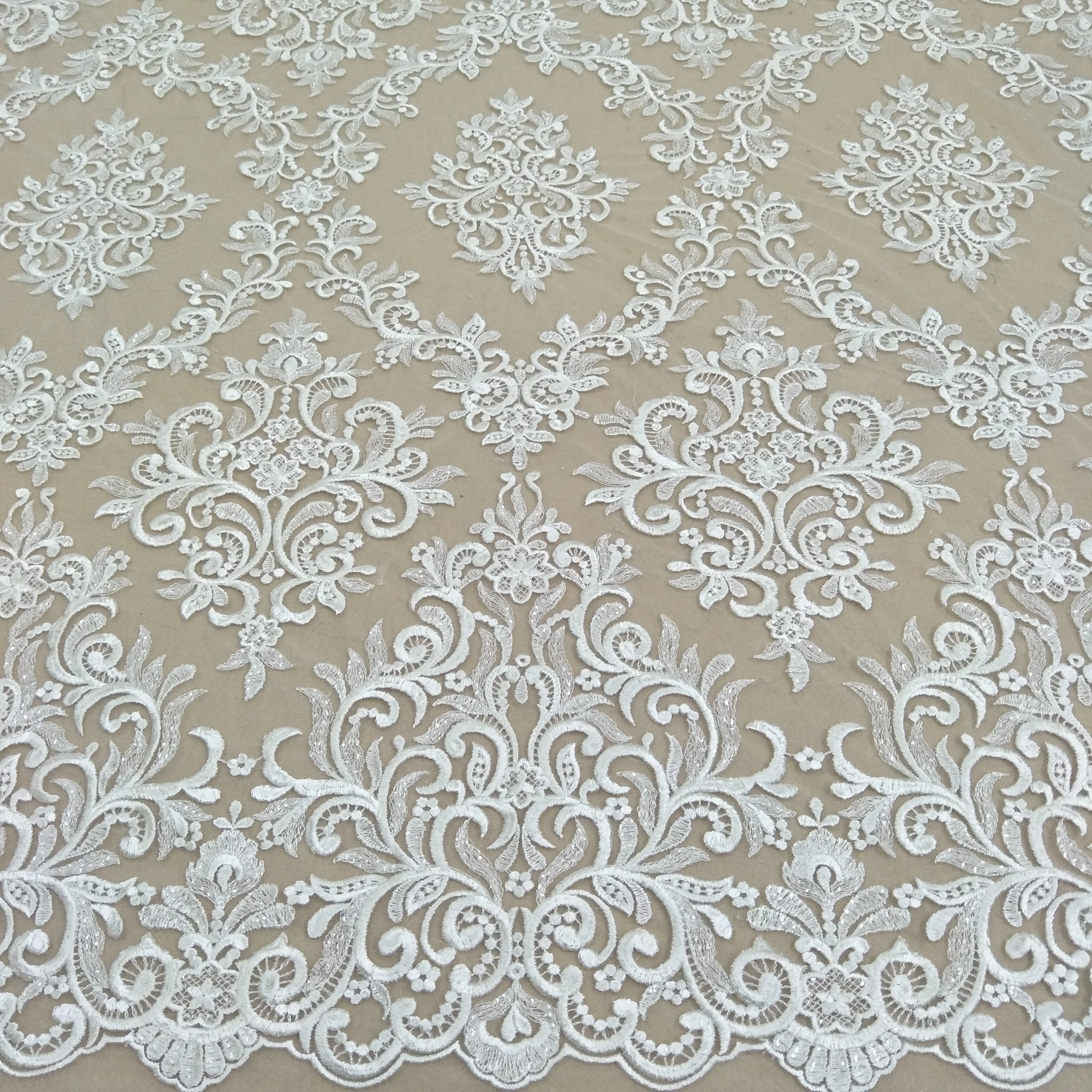 Fashionable gown dress lace fabric worldwide shipping elegant tulle wedding dress lace fabric sell by yard