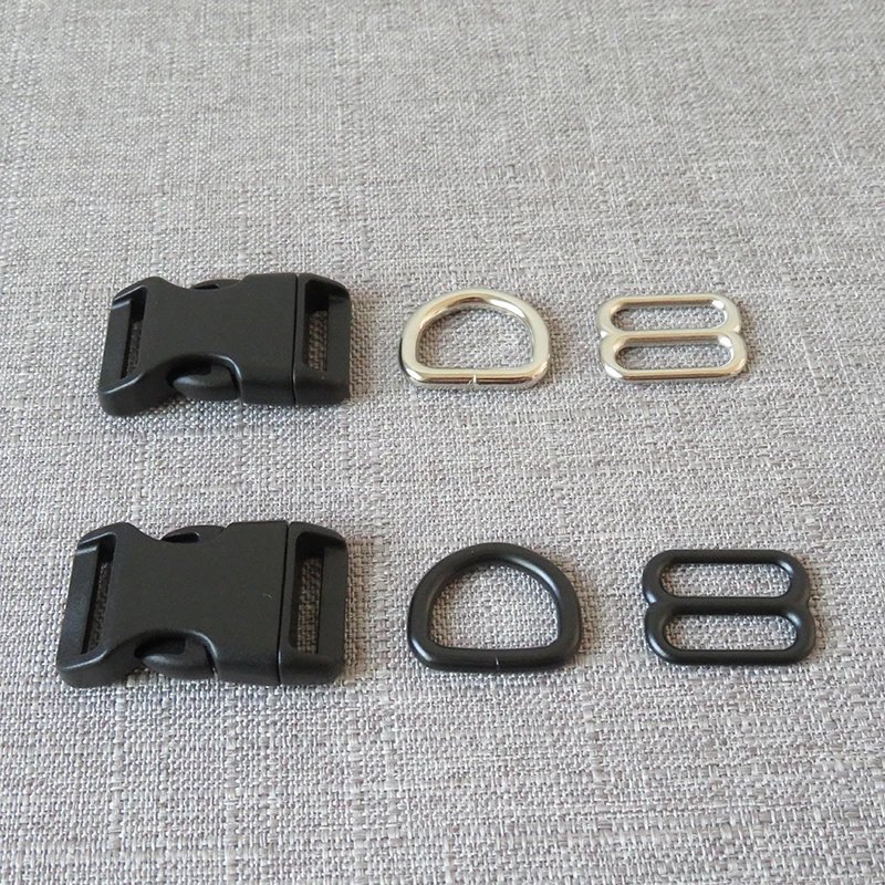 100 sets/lot 20mm webbing Plastic buckle metal D ring adjuter strap buckle slider for pet dog collar necklace handmade accessory