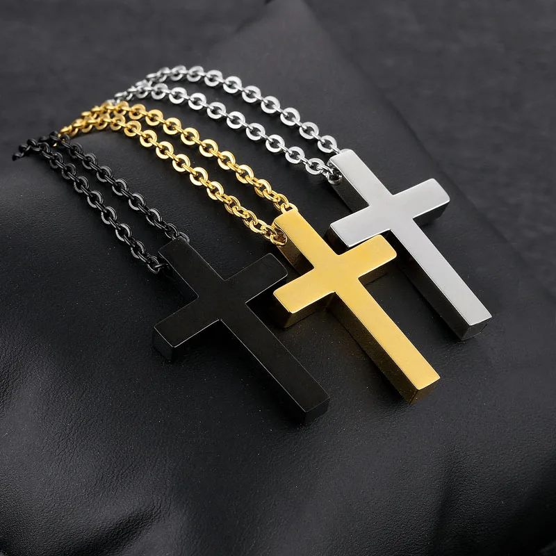 

Men Stainless Steel Cross Necklace Pendant for Women Gold Black Link Chain Prayer Necklace Christian Jewelry Gift