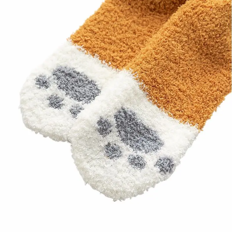 Winter Thicken Warm Women Socks Ears Cat Paw Cartoon Lovely Sleeping Home Floor Bedroom Socks Harajuku Kawaii Girl Sox