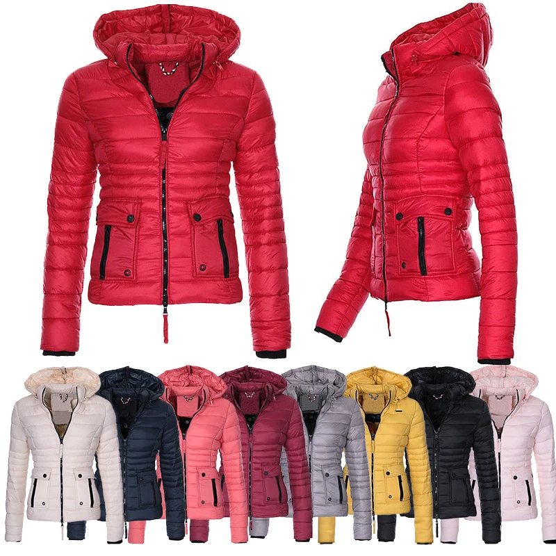 Women Winter Parka Warm Overcot Puffer Jackets and Coats Fashion Slim Fit Solid Casual Zipper Hooded Parkas Jacket Outerwear