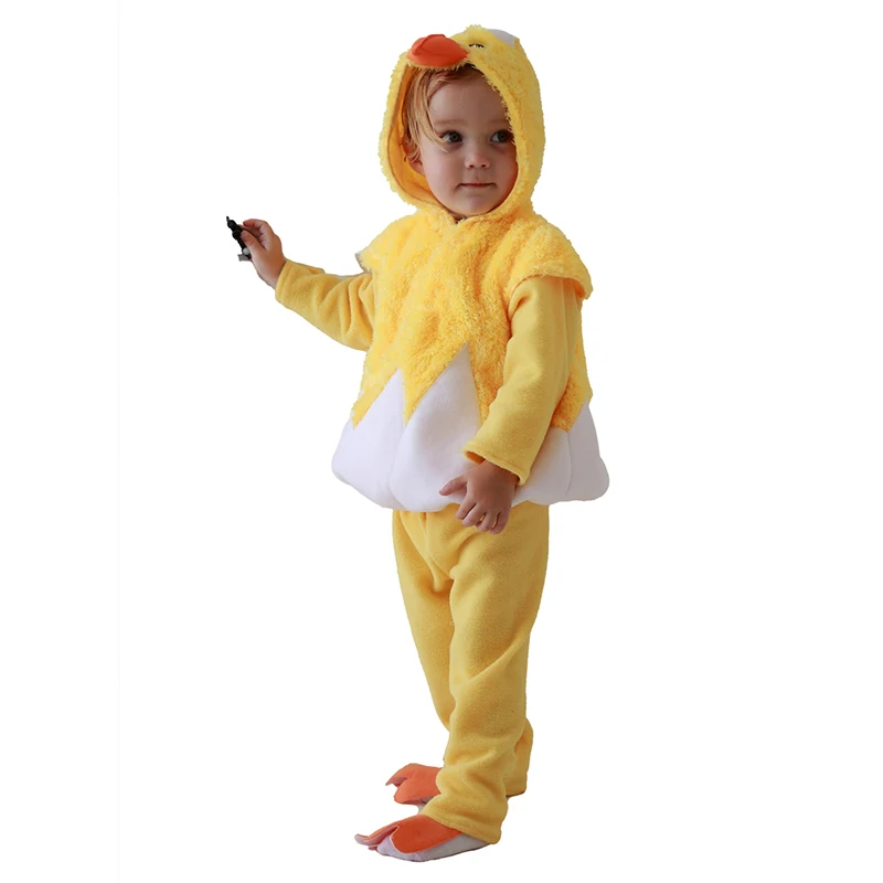 Costume Jetable Jaune en Peluche pour Enfant et Bébé, Tenue d'Halloween, Pâques, Animal Trempé