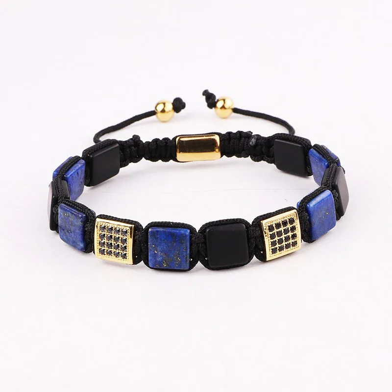 High Quality Square Natural Stone Stainless Steel Beads Friendship Bracelet Set For Men