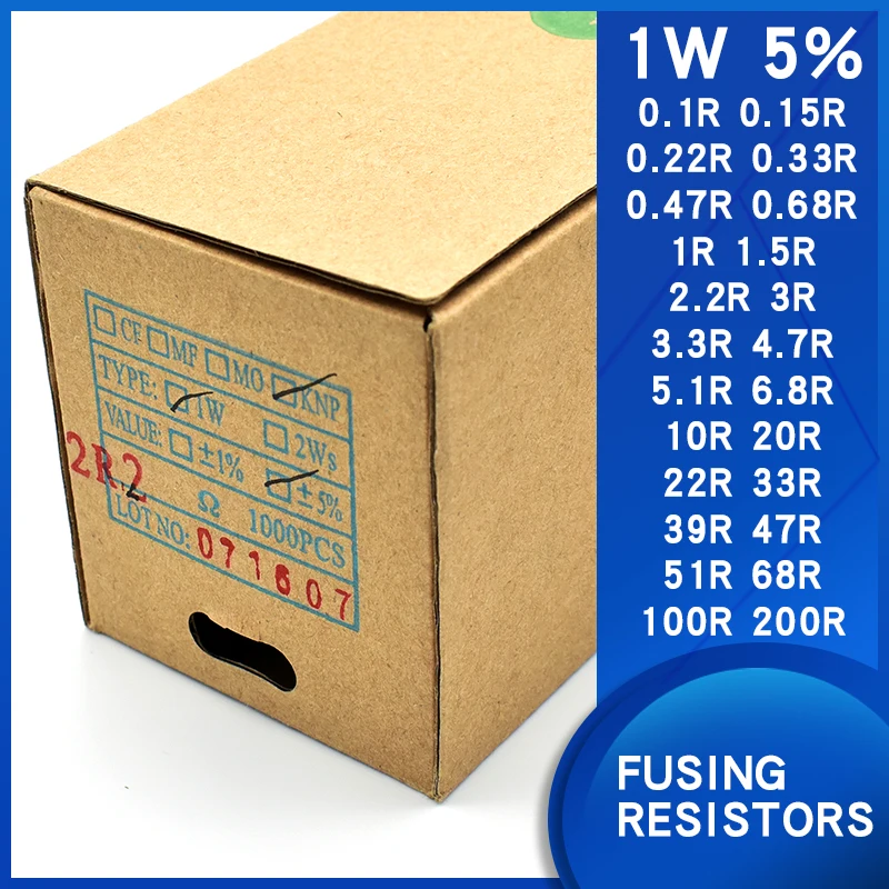 Wound Fuse Resistance1W 5% 0.1Ohm0.22/0.47/0.68/1/2.2/4.7/5.1/10/20/22/33/39/47/68/100/200OhmFusing Resistors Winding resistance