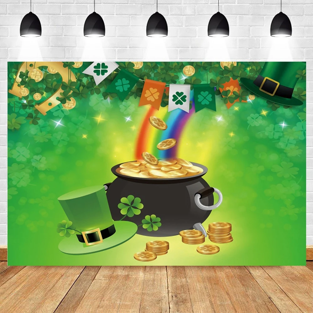 St.Patrick's Day Photography Shamrocks Jar Gold Coin Rainbow Portrait Party Photocall Backdrop Background Photo Studio Photozone