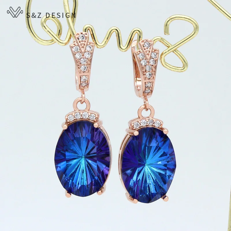 S&Z DESIGN 2021 New Fashion Luxury Large Oval Crystal Dangle Earrings Cubic Zirconia Earrings For Women Wedding Elegant Jewelry