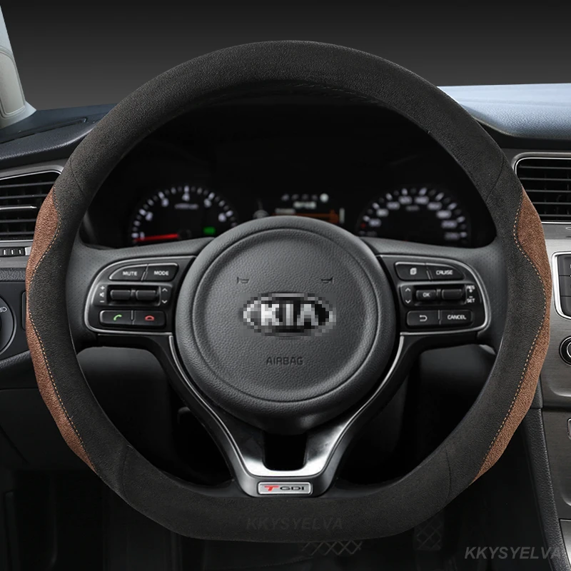 Suede Cow D Type Car Steering Wheel Cover Wrap For Kia Proceed Ceed GT Stonic 2017 2018 2019 2020 2021 Picanto X-line Morning