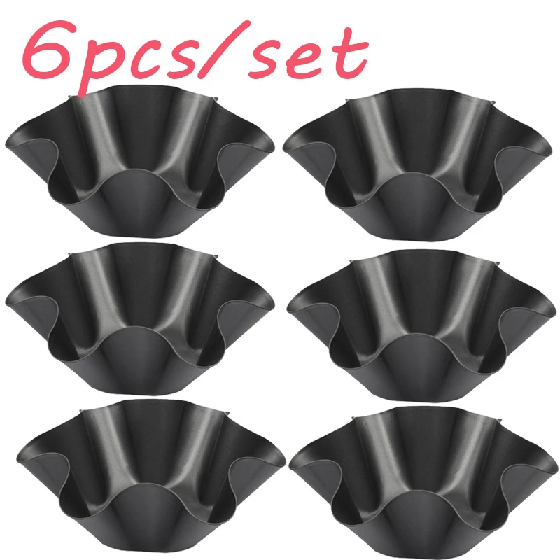 Hot Sale 6pcs Nonstick Ripple Egg Tart Mold Flower Shape Reusable Cupcake and Muffin Baking Cup Tartlets Pans