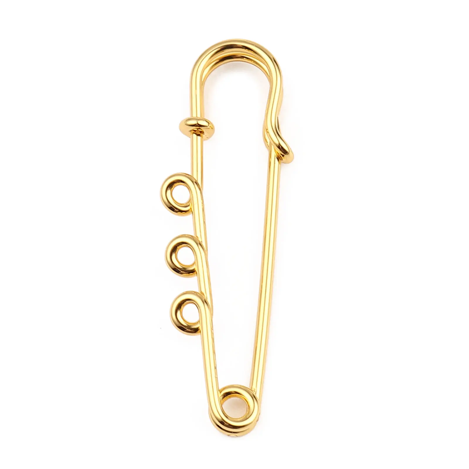 Fashion Iron Based Alloy Safety Pin Brooches Connectors Jewelry DIY Findings Gold silver color 3 Loops 50mm x 17mm, 10 PCs