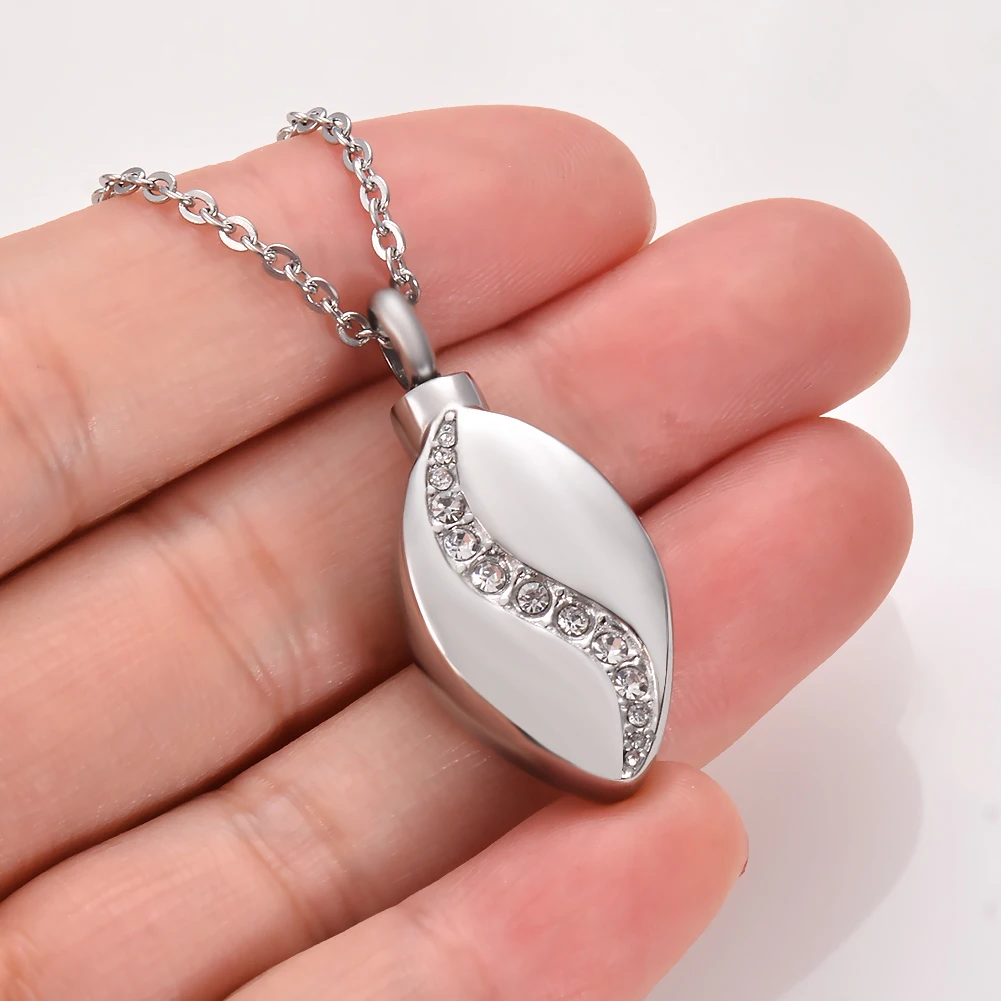 Dropshipping Teardrop Urn Necklaces Stainless Steel Inlay Crystal Keepsake Memorial Cremation Jewelry for Ashes