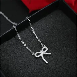 Sweet Temperament Bowknot 925 Sterling Silver Jewelry Full Of Crystal Exquisite Popular Clavicle Chain Necklaces HZX146