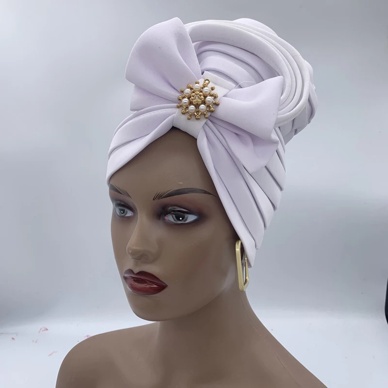 Bow-tie Turban Caps for Women Fashion African  Headtie Nigerian Wedding Gele Muslim Headscarf Bonnet Female Head Wraps