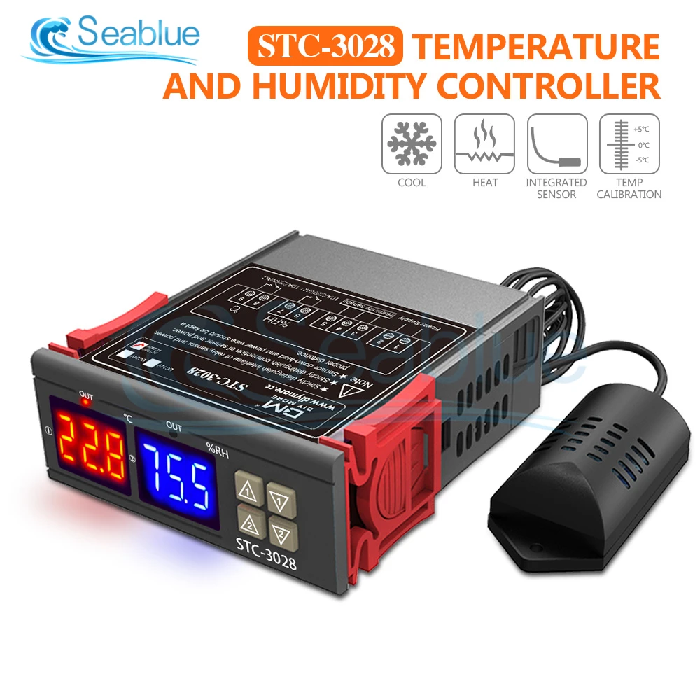 STC-3028 Sht2000 Temperatuur Vochtigheid Controller Thuis Koelkast Thermostaat Humidistaat Thermometer Hygrometer Dc 12V 24V Ac 110-220V