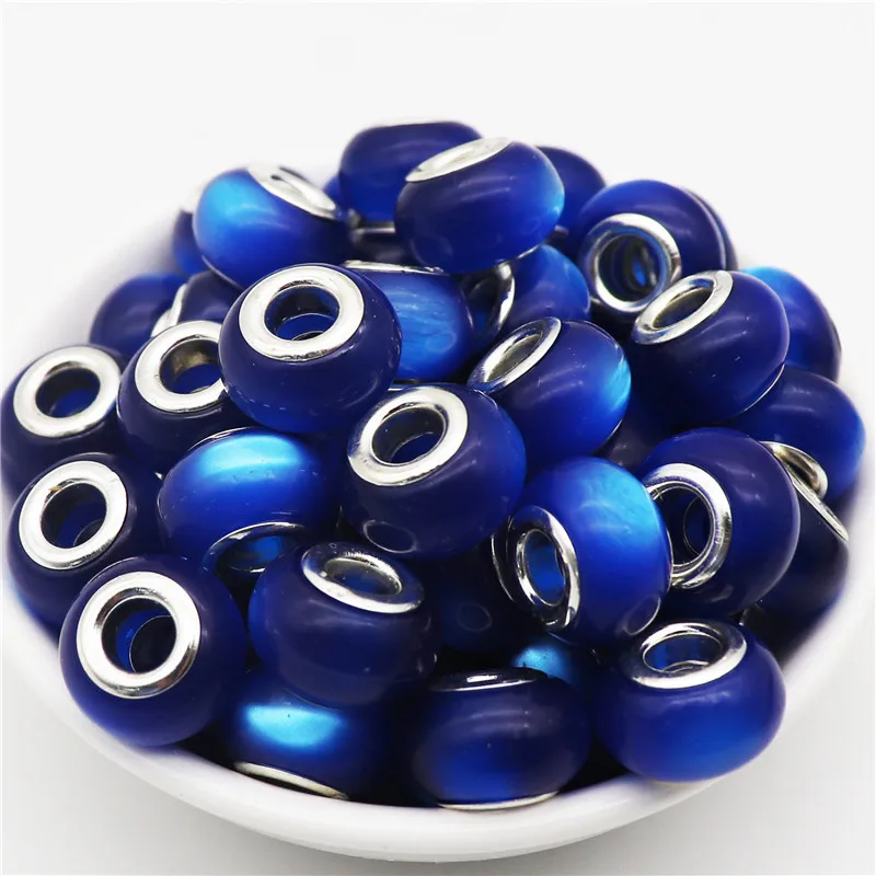 10pcs New Cat Eye Beads 5mm Large Hole Round Loose Murano Spacer Beads fit Pandora Bracelet Chain Necklaces DIY Jewelry Women