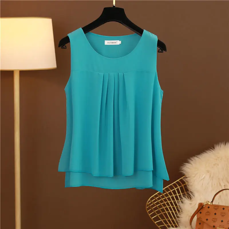 2022 Summer obesity All-Matching Chiffon Blouse Plus Size 6XL Women Sleeveless Beautiful Self-cultivati Shirt blouse Show thin