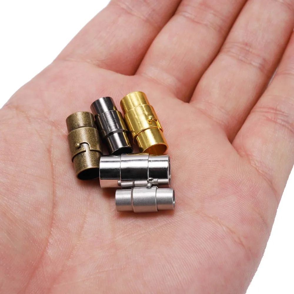 10pcs/lot 3 4 5 6 8 10mm Strong Magnetic Clasps With Locking Mechanism Leather Cord End Cap Connectors For DIY Jewelry Making