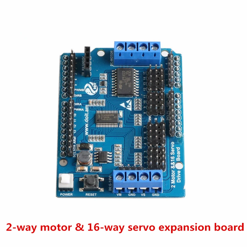 2-Way Motor&16-Way Servo Expansion Board Motor Drive Development Board RC Robot Arm/ Tank Smart Car Chassis Part DIY For Arduino