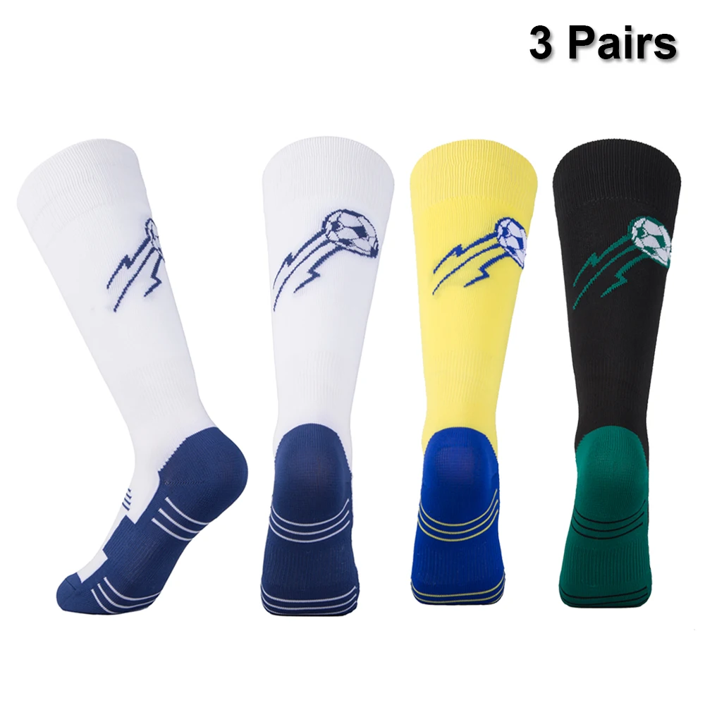 RANDY SUN 3 Pairs-Football Football Socks Non-slip Soccer Men Sports Children Socks Men Green Blue Stripe Football Pattern Socks