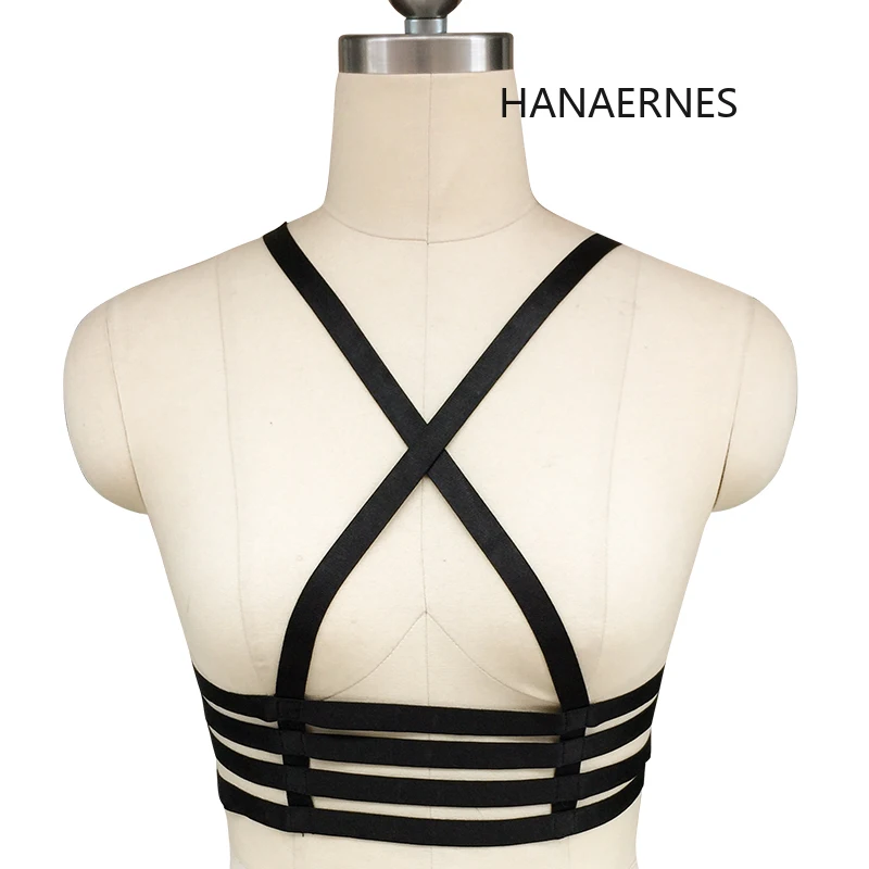 

HANAERNES Polyester bondage harness underwear women fetish top crop bodysuit Harajuku Gothic body cage bra carnival