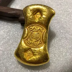 1pcs china antique Collection rotundity golden bar gold bullion ingot Family decoration metal handicraft