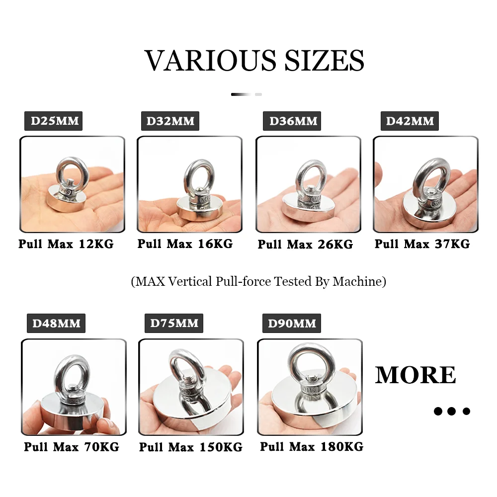 Neodymium Salvaging Magnet Hook Strong Powerful Round Magnet Deep Sea Fishing Magnetic Holder With Pull Ring Eyebolt