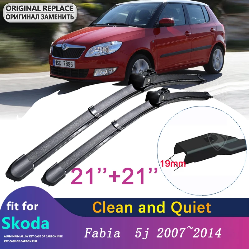 Pióra wycieraczek samochodowych do Skoda Fabia 2 5j 2007 ~ 2014 Wycieraczki przednie Naklejki na produkty samochodowe 2008 2009 2010 2011 2012 2013