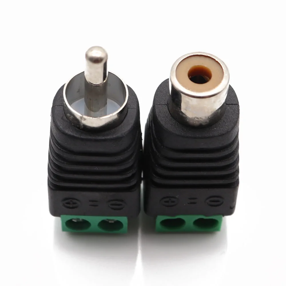 2pcs RCA Connectors Male + Female Plug TO AV Screw Terminal Video AV Balun Adapter Connector