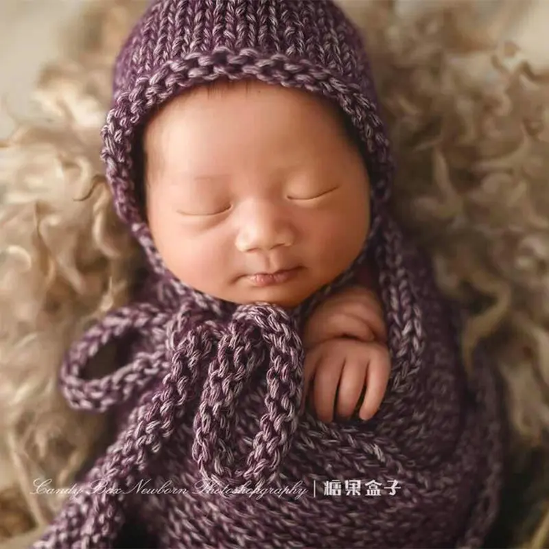 40*80CM Handmade Newborn stretch wrap+Hat photography props,Baby blanket,basket cushion blanket for baby photo prop