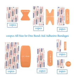 100Pcs PE Waterproof Band-Aid All Size Skin Adhesive Bandages First Aid Wound Plaster Home Travel Outdoor Camp Emergency Kits