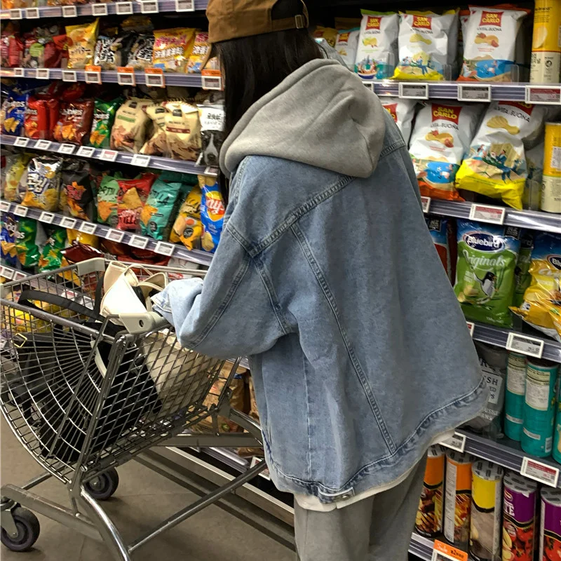 Hooded Jean Jacket Women Korean Style Loose Button Up Denim Coats Autumn 2025 New Fashion Oversized Jacket Female